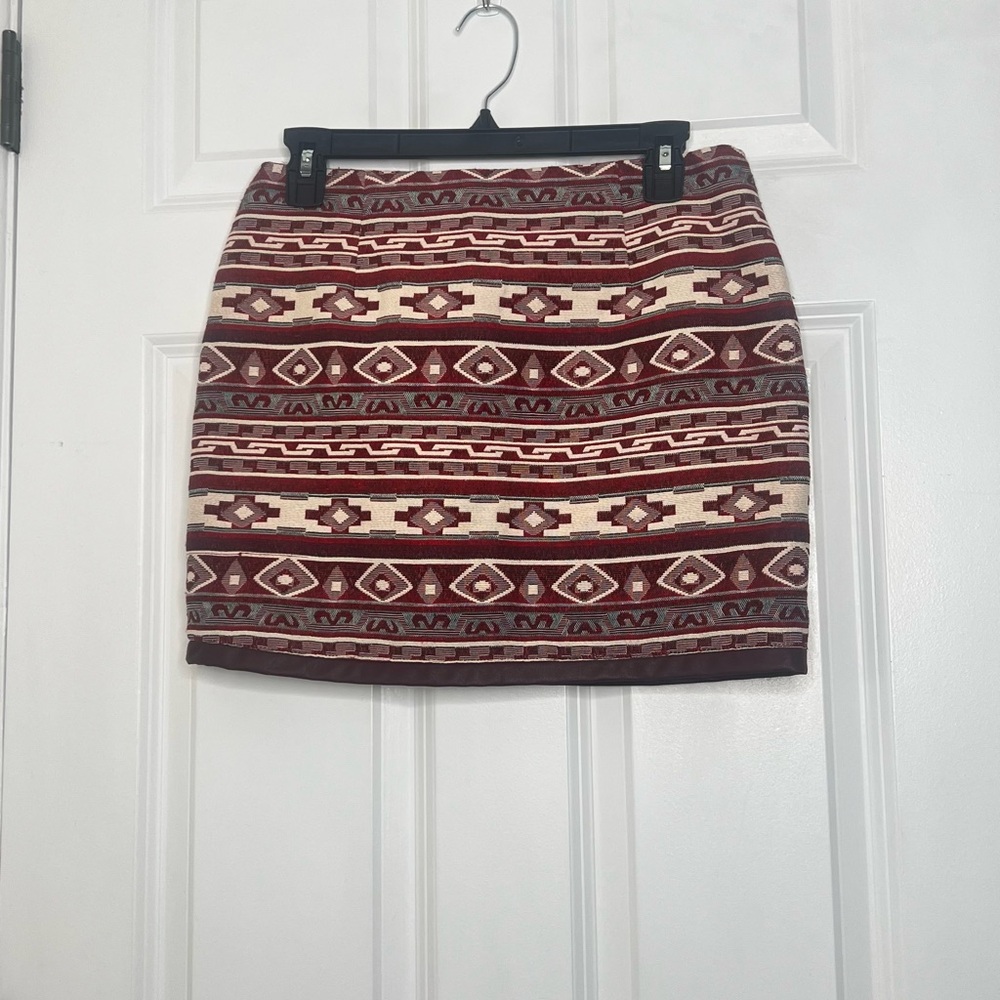 Tribal Patterned Skirt - Burgundy and Cream
